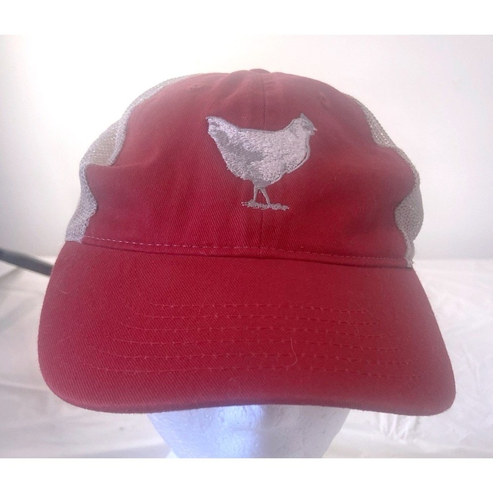 Miss Dots Red Trucker Hat White Embroidered Chicken Mesh Back Adjustable Cap